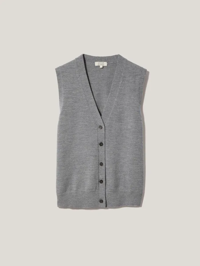 Jigsaw Lightweight Merino Waistcoat Grey Women Knitwear and Cashmere