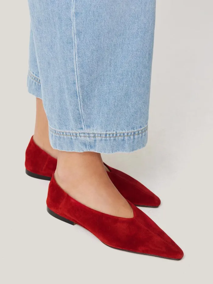 Jigsaw Linnie Flat Pointed Ballerina Red Women Flats