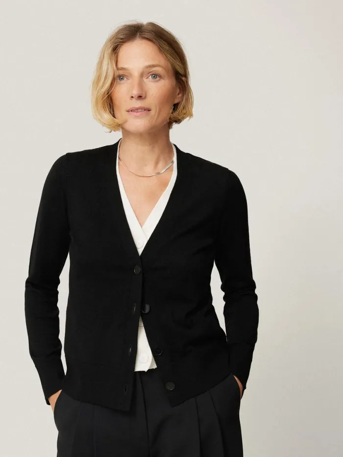 Jigsaw Merino Double Front Cardigan Black Women Knitwear and Cashmere