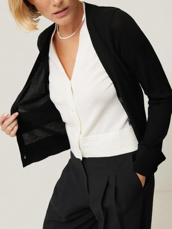 Jigsaw Merino Double Front Cardigan Black Women Knitwear and Cashmere