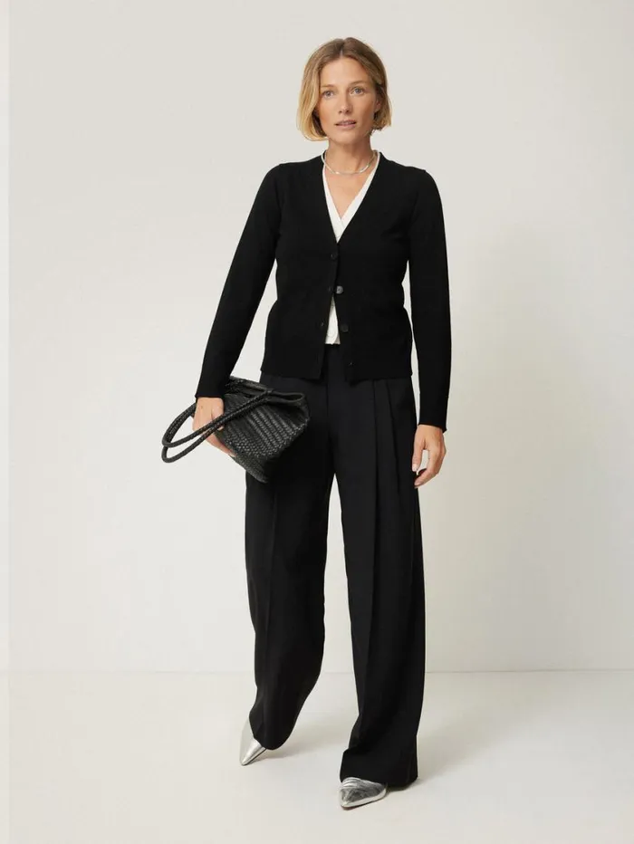 Jigsaw Merino Double Front Cardigan Black Women Knitwear and Cashmere