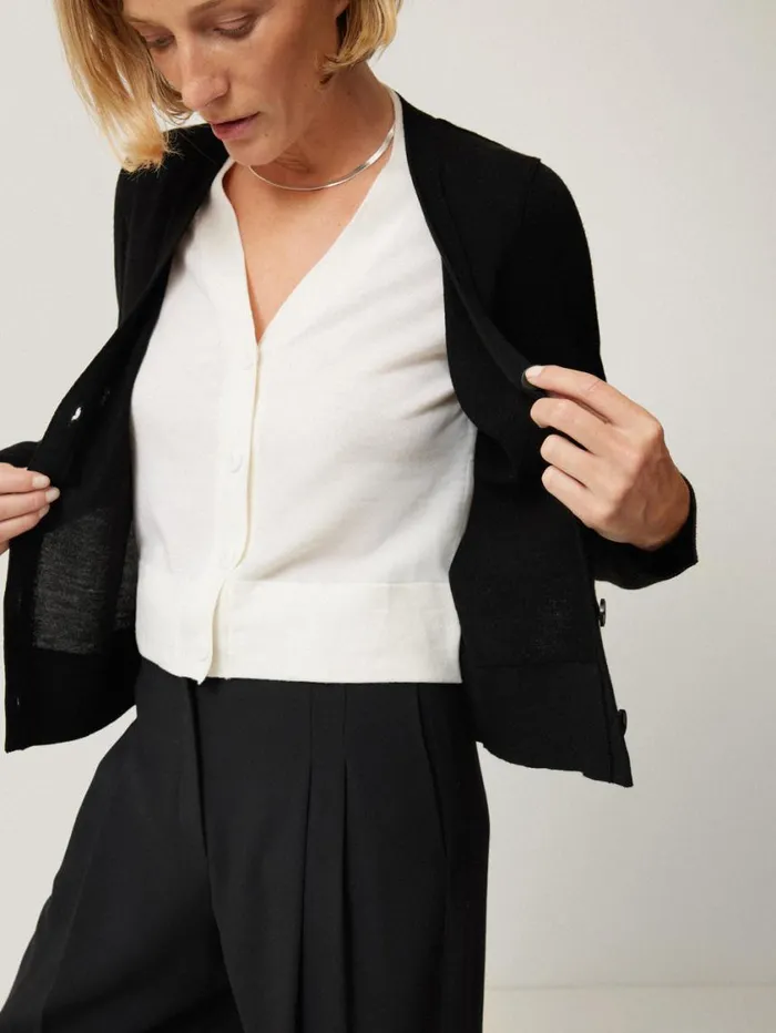 Jigsaw Merino Double Front Cardigan Black Women Knitwear and Cashmere
