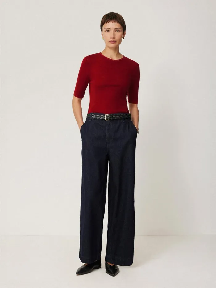 Jigsaw Merino Half Sleeve Tshirt Red Women Knitwear and Cashmere
