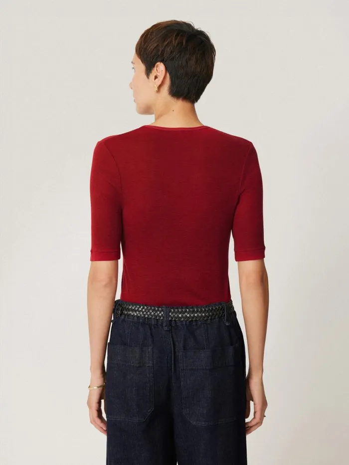 Jigsaw Merino Half Sleeve Tshirt Red Women Knitwear and Cashmere