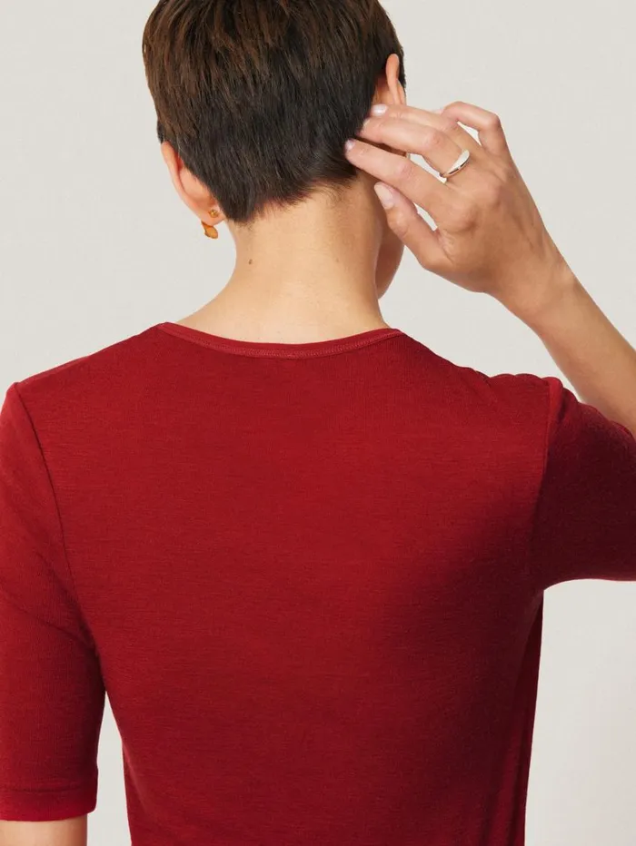 Jigsaw Merino Half Sleeve Tshirt Red Women Knitwear and Cashmere