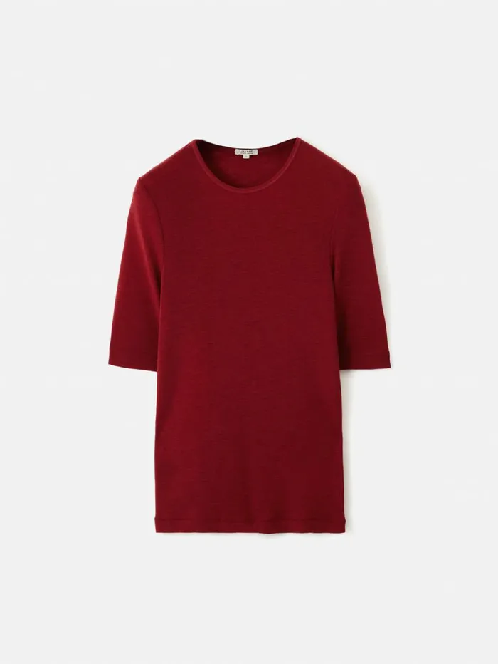 Jigsaw Merino Half Sleeve Tshirt Red Women Knitwear and Cashmere