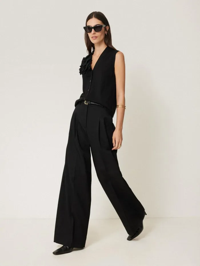 Jigsaw Merino Ruffle Waistcoat Black Women Knitwear and Cashmere