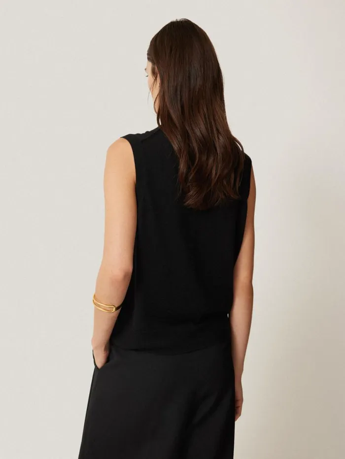 Jigsaw Merino Ruffle Waistcoat Black Women Knitwear and Cashmere