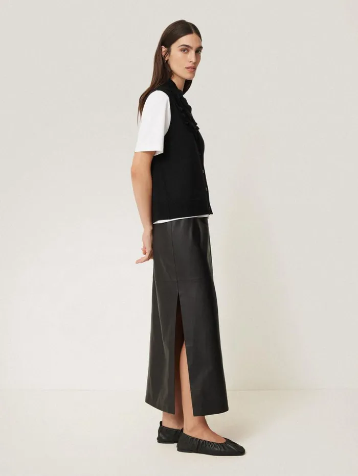 Jigsaw Merino Ruffle Waistcoat Black Women Knitwear and Cashmere