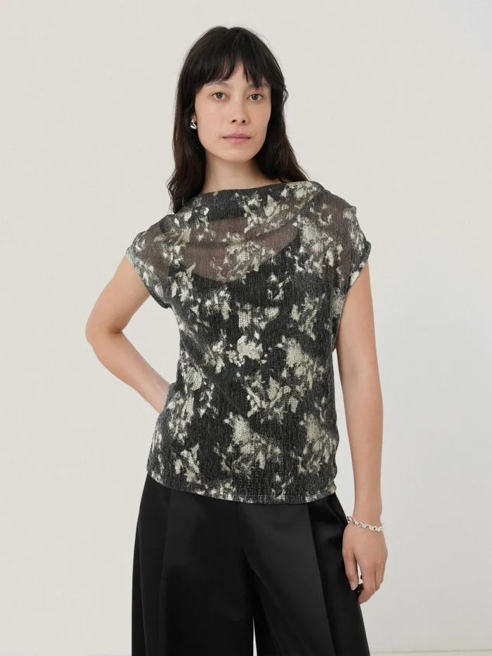 Jigsaw Metallic Asymmetric Top Gold Women Shirts and Tops