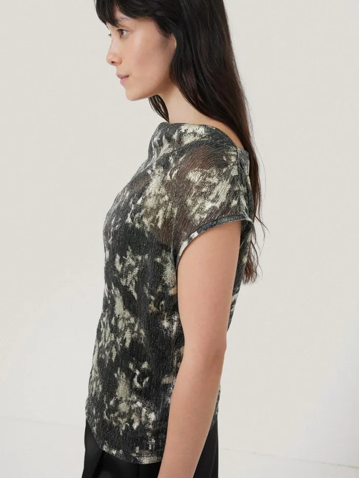 Jigsaw Metallic Asymmetric Top Gold Women Shirts and Tops