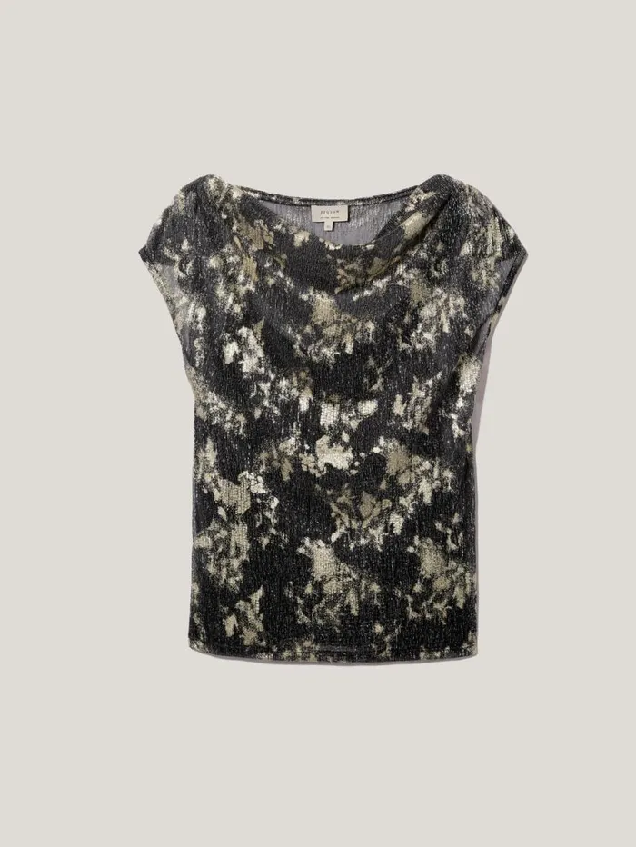 Jigsaw Metallic Asymmetric Top Gold Women Shirts and Tops