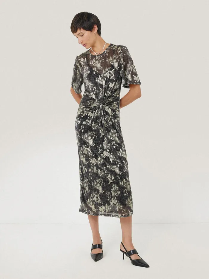 Jigsaw Metallic Knot Front Dress Gold Women Dresses and Jumpsuits