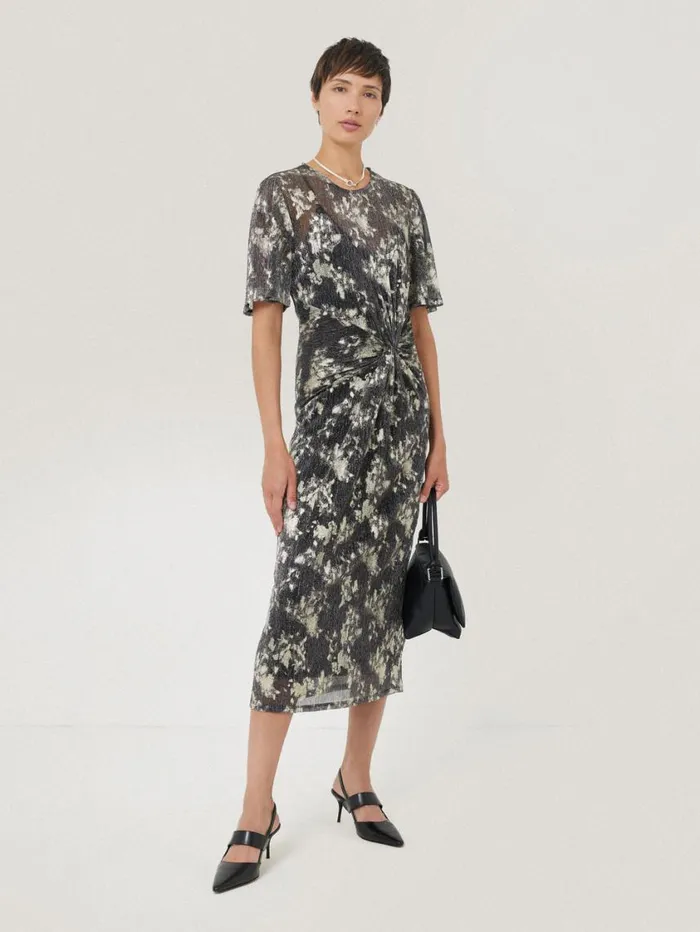 Jigsaw Metallic Knot Front Dress Gold Women Dresses and Jumpsuits