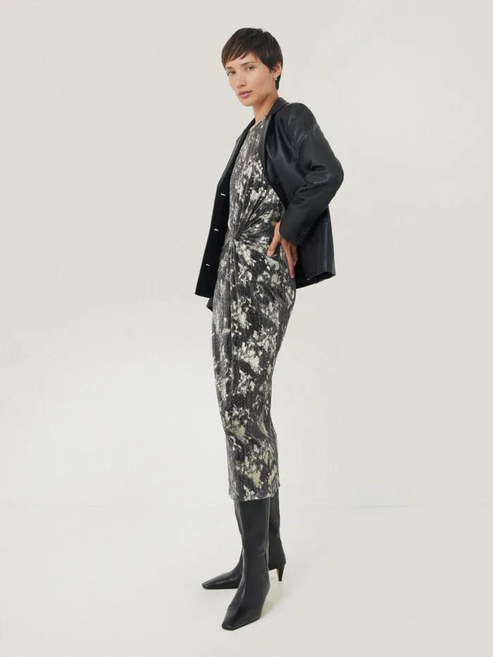 Jigsaw Metallic Knot Front Dress Gold Women Dresses and Jumpsuits