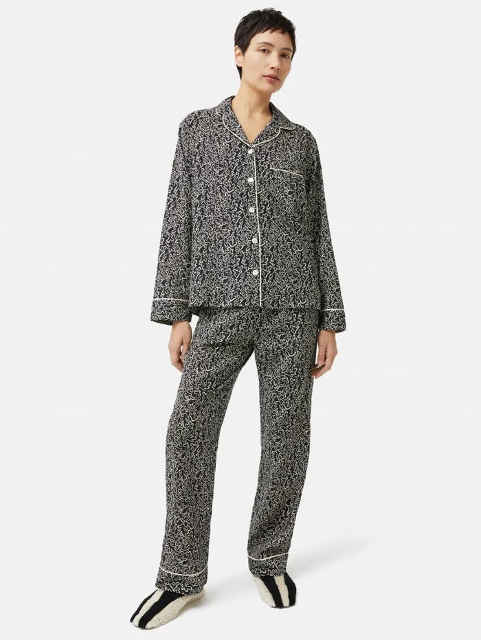 Jigsaw Mini Hydra Coral Pyjama Black Women Pyjamas and Loungewear