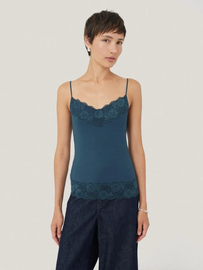 Jigsaw Modal Lace Vest Smoke Women Shirts and Tops
