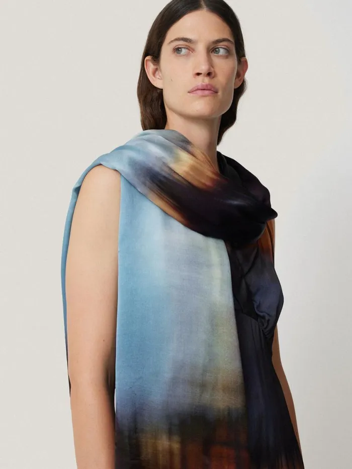 Jigsaw Modern Tie Dye Silk Scarf Multi Women Ponchos and Scarves