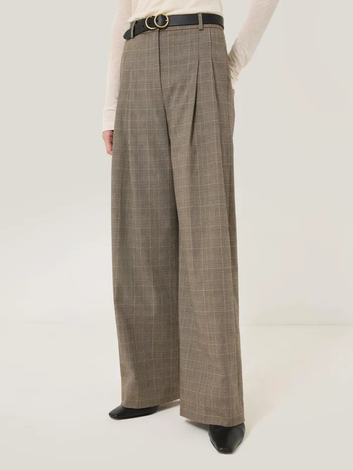 Jigsaw Nik Cotton Check Trouser Brown Women Trousers