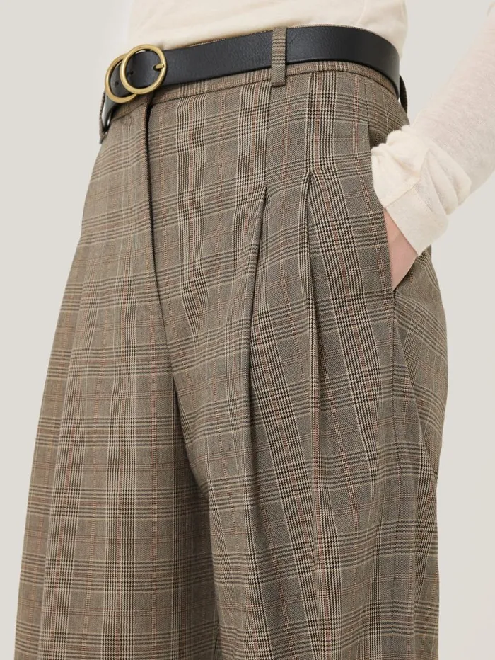 Jigsaw Nik Cotton Check Trouser Brown Women Trousers