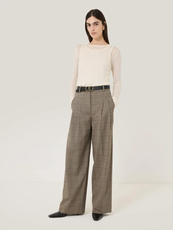 Jigsaw Nik Cotton Check Trouser Brown Women Trousers