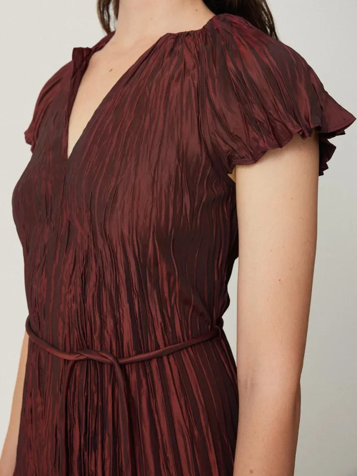 Jigsaw Plisse Belted Dress Red Women Party