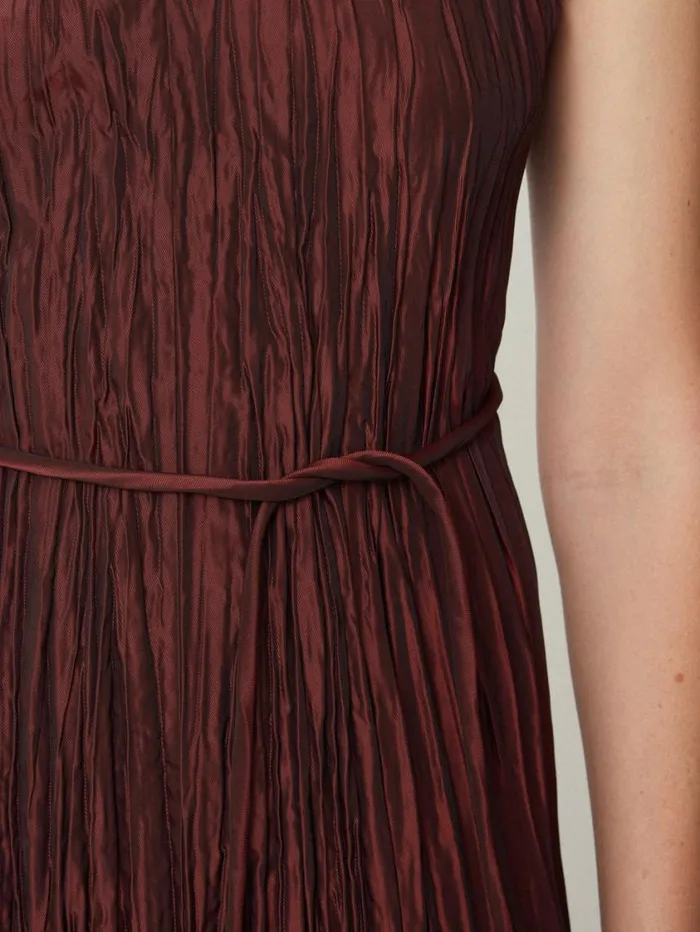 Jigsaw Plisse Belted Dress Red Women Party