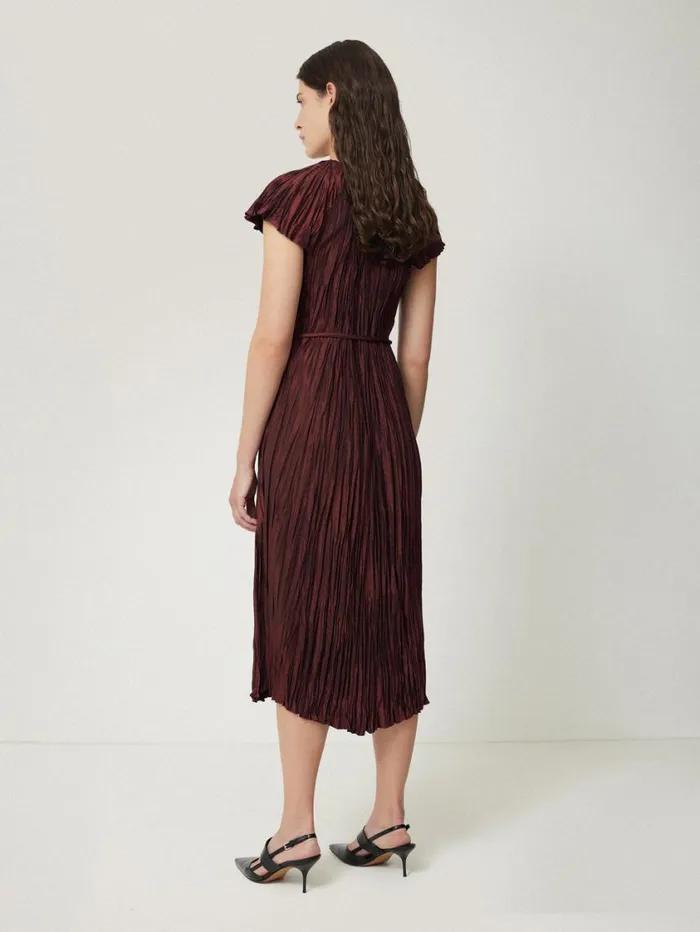 Jigsaw Plisse Belted Dress Red Women Party