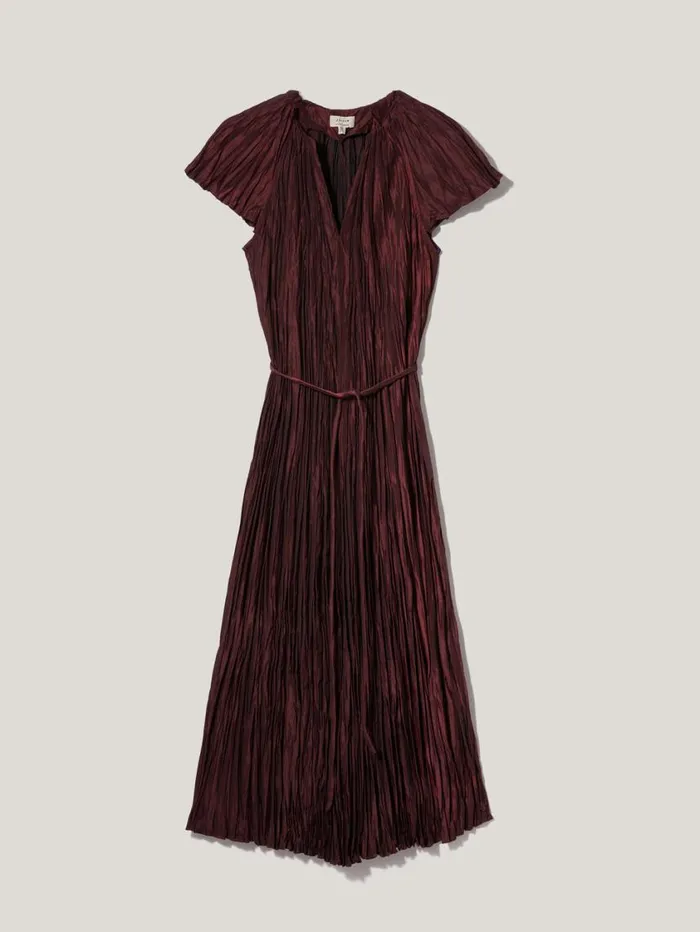 Jigsaw Plisse Belted Dress Red Women Party