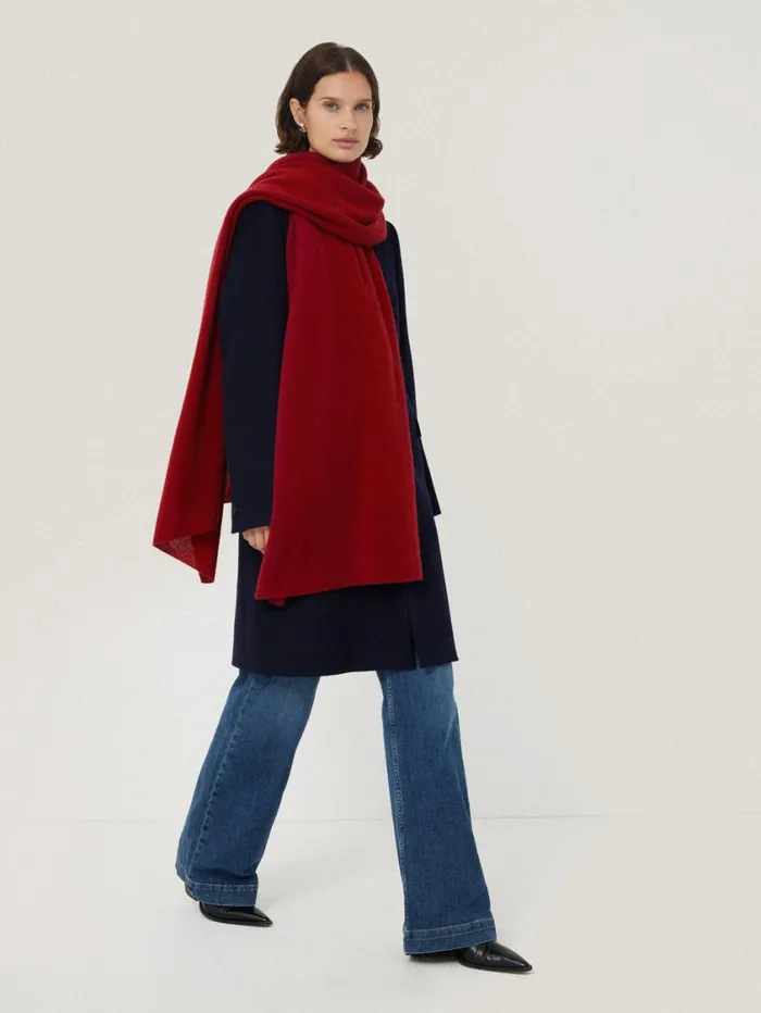 Jigsaw Pure Cashmere Blanket Scarf Red Women Ponchos and Scarves