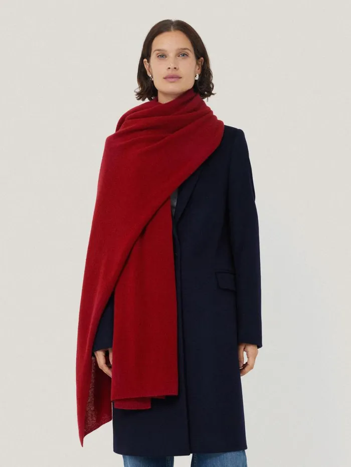 Jigsaw Pure Cashmere Blanket Scarf Red Women Ponchos and Scarves