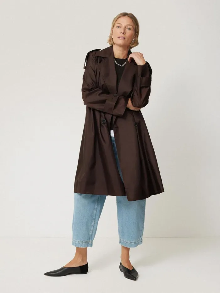 Jigsaw Pure Silk Trench Coat Chocolate Women Party
