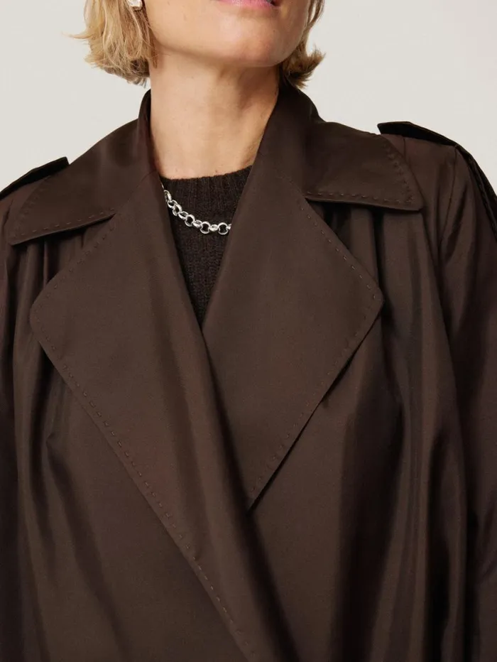 Jigsaw Pure Silk Trench Coat Chocolate Women Party