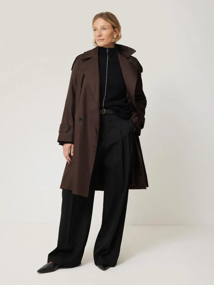 Jigsaw Pure Silk Trench Coat Chocolate Women Party