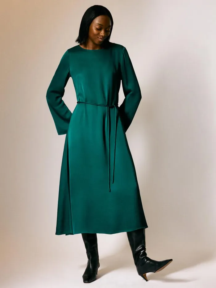 Jigsaw Satin Back Crepe Dress Green Women Party