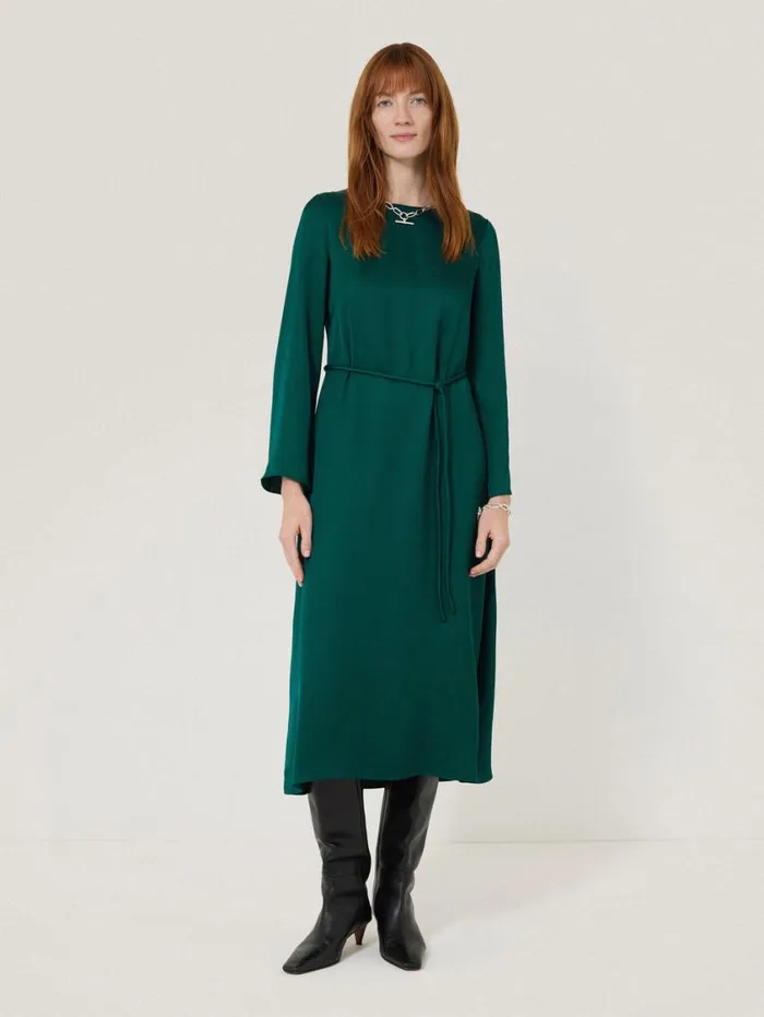 Jigsaw Satin Back Crepe Dress Green Women Party