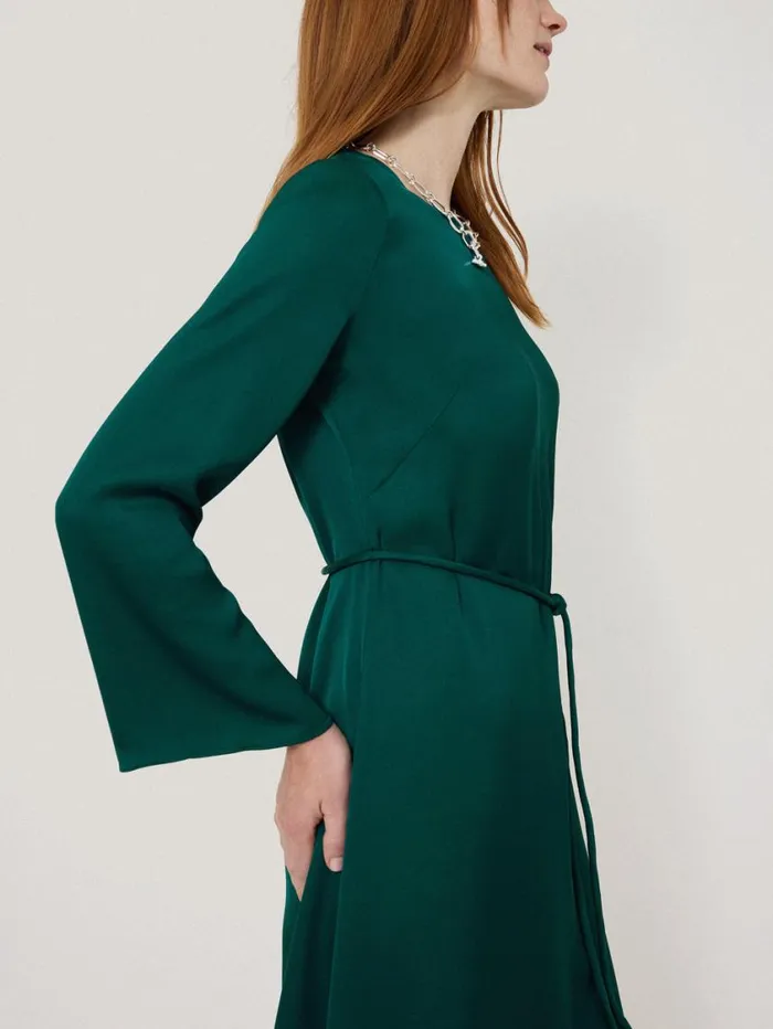 Jigsaw Satin Back Crepe Dress Green Women Party