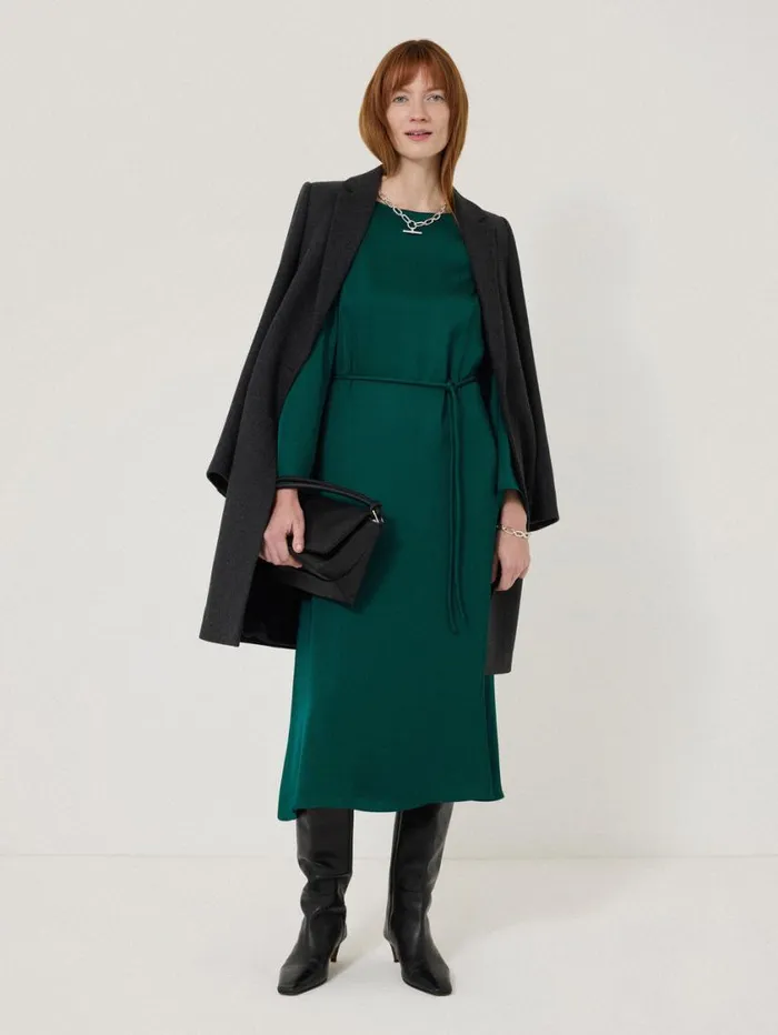 Jigsaw Satin Back Crepe Dress Green Women Party
