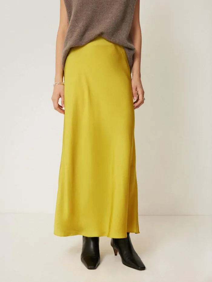 Jigsaw Satin Bias Maxi Skirt Yellow Women Skirts