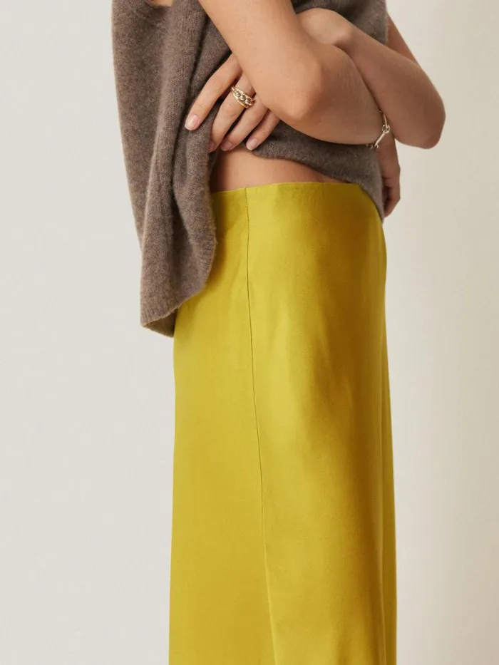 Jigsaw Satin Bias Maxi Skirt Yellow Women Skirts