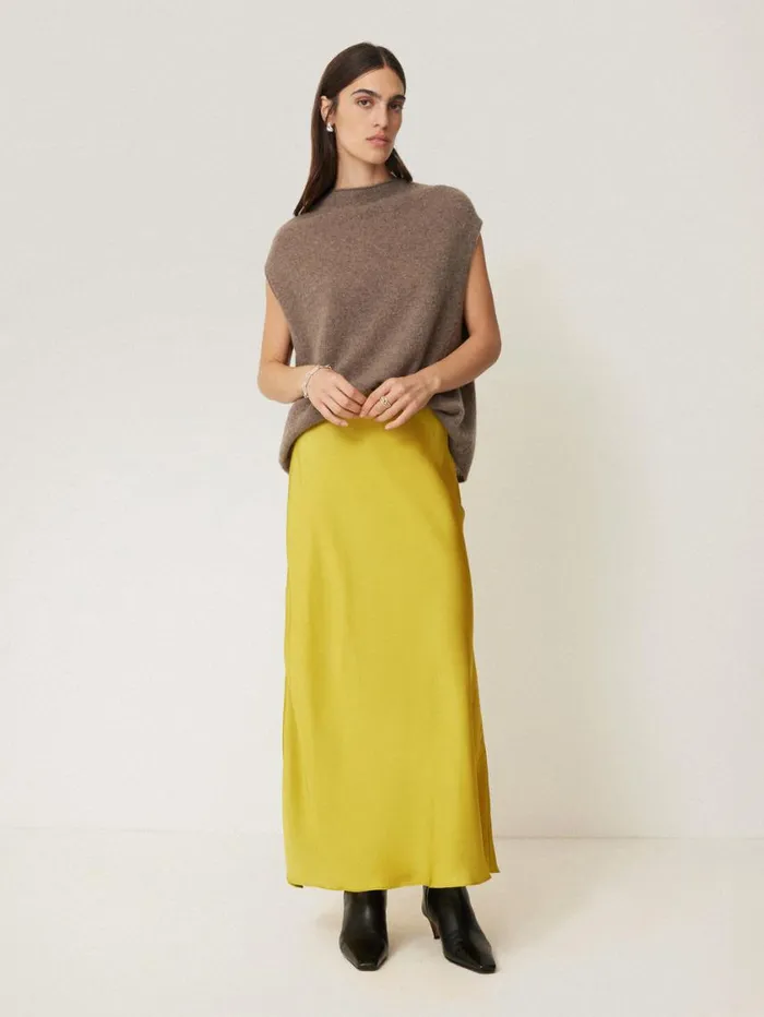 Jigsaw Satin Bias Maxi Skirt Yellow Women Skirts