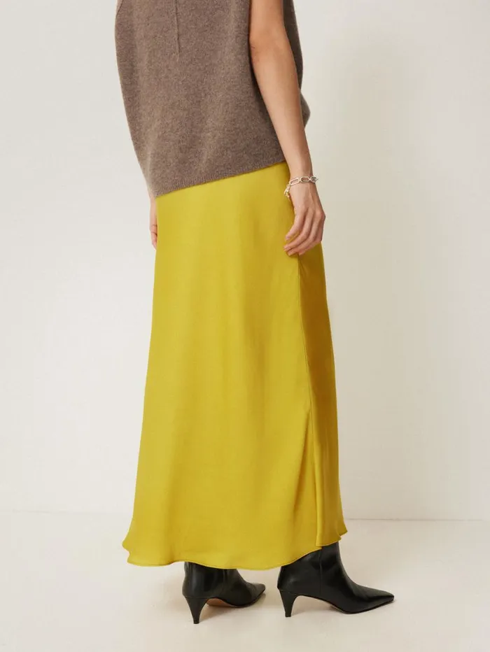 Jigsaw Satin Bias Maxi Skirt Yellow Women Skirts