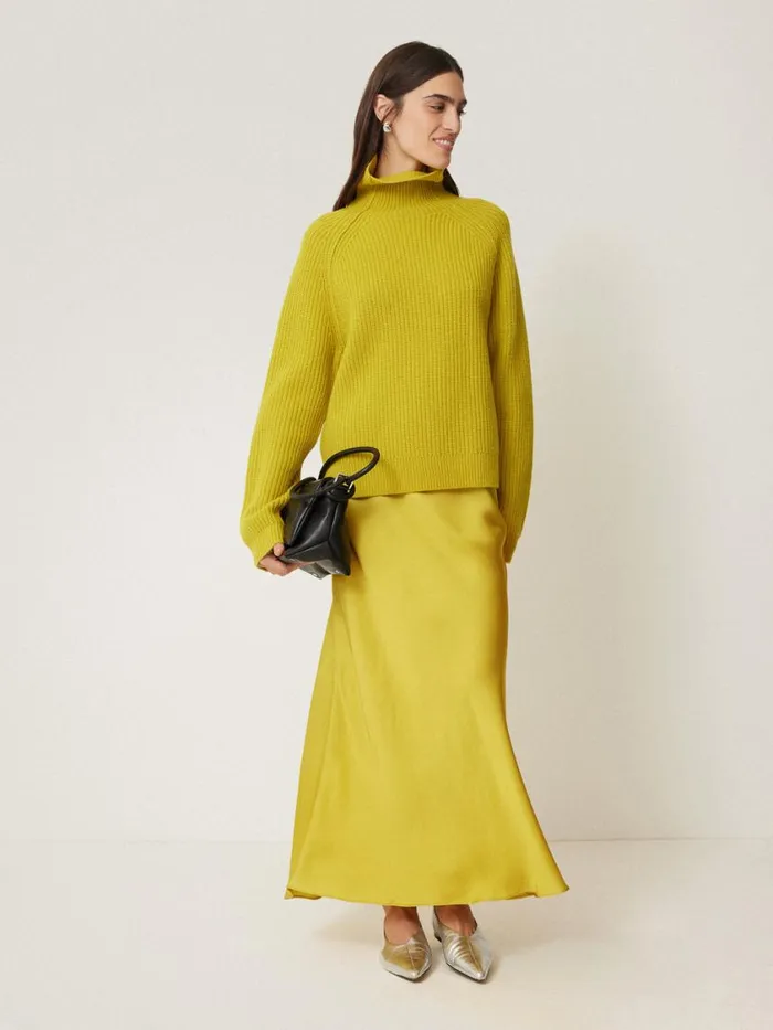 Jigsaw Satin Bias Maxi Skirt Yellow Women Skirts