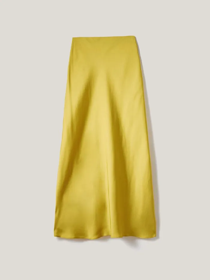 Jigsaw Satin Bias Maxi Skirt Yellow Women Skirts