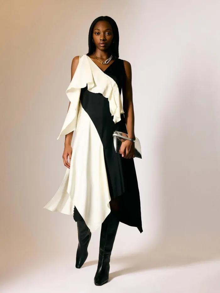 Jigsaw Sculptural Silk Twill Dress Monochrome Women Party