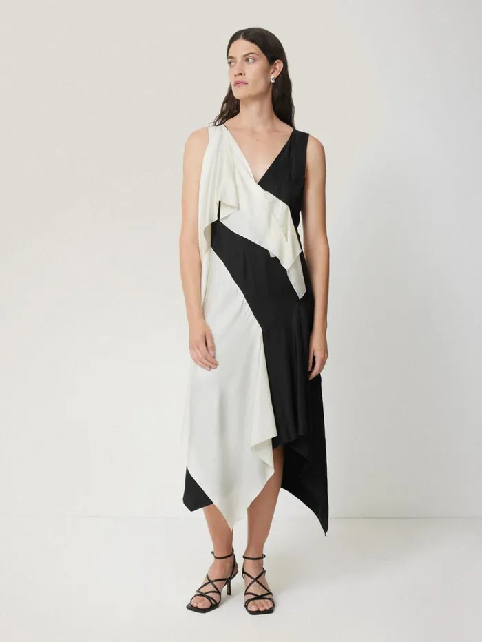 Jigsaw Sculptural Silk Twill Dress Monochrome Women Party