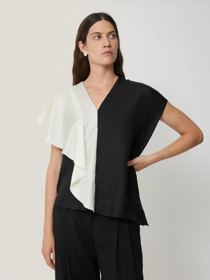 Jigsaw Sculptural Silk Twill Top Monochrome Women Shirts and Tops