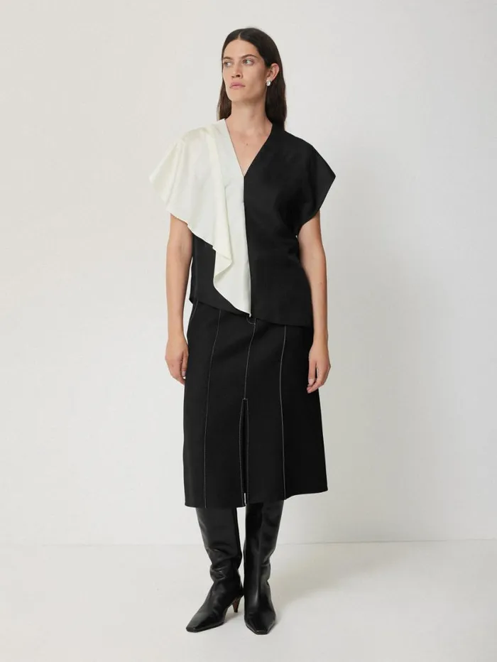 Jigsaw Sculptural Silk Twill Top Monochrome Women Shirts and Tops