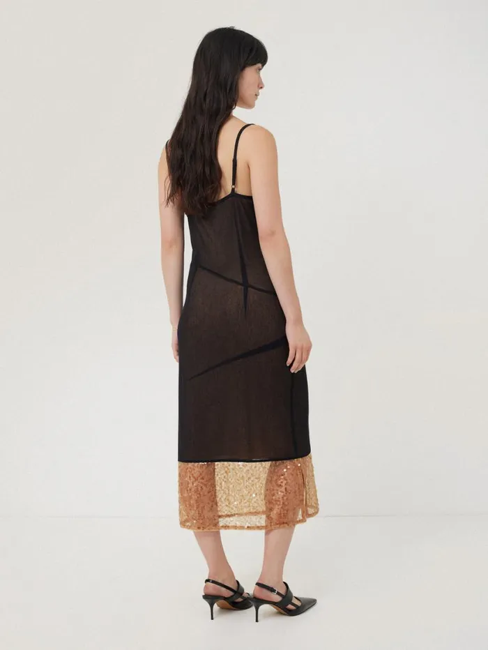 Jigsaw Sequin Mesh Dress Black Women Party