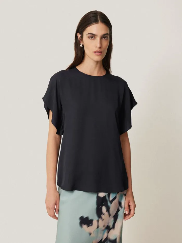 Jigsaw Silk Drape Sleeve Top Navy Women Party